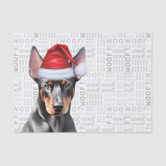 Woof Word Art and Christmas Doberman Pinscher Dog Tissuepapier (Voorkant)
