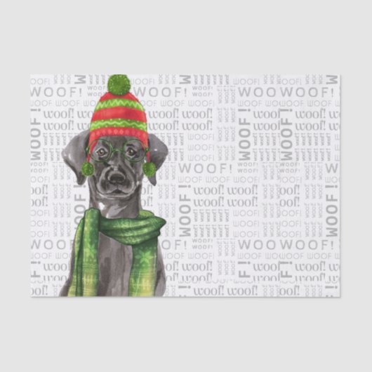 Woof Word Art en Christmas Black Labrador Tissuepapier (Voorkant)