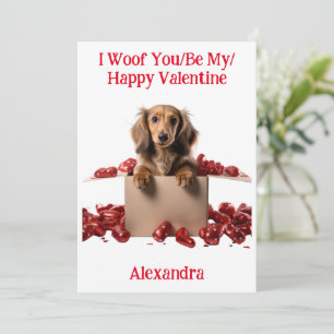 Woof You/Be My/Happy Valentijn Dachshund Puppy Feestdagenkaart