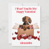 Woof You/Be My/Happy Valentijn Dachshund Puppy Feestdagenkaart (Voorkant)