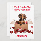 Woof You/Be My/Happy Valentijn Dachshund Puppy Feestdagenkaart (Voorkant / Achterkant)