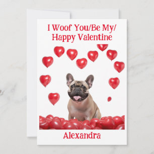 Woof You/Be My/Happy Valentijn Franse Bulldog Kaar Feestdagenkaart