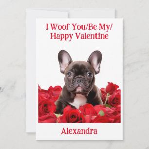 Woof You/Be My/Happy Valentijn Franse Bulldog Kaar Feestdagenkaart