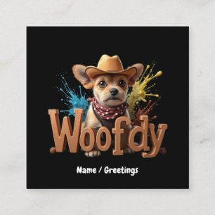 Woofdy Grappige Western Cowboy Hond in Texas Vierkante Visitekaartje