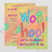 WooHoo Word Art Sweet 16e anniversaire Invitation (Devant / Derrière)