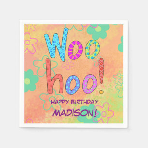 Woohoo Word Text Art Name Persoonlijk Birthday Servet