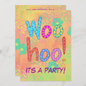 WooHoo Word Text Art Uitnodiging Oranje partij (Voorkant / Achterkant)