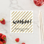 Woohoo | Zwarte en Faux Gold Stripe Afstuderen Servetten (Insitu)