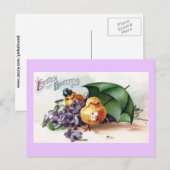 Wooing Chicks en Violets Pasen Feestdagenkaart (Voorkant / Achterkant)