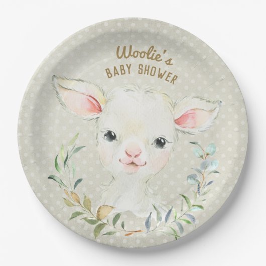 Woolie Lambert Neutral Dessert Bord - Baby shower (Voorkant)