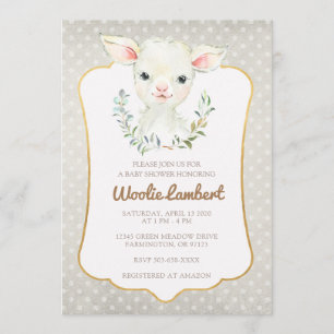 Woolie Lambert Schattige Lamb Baby shower Uitnodig Kaart