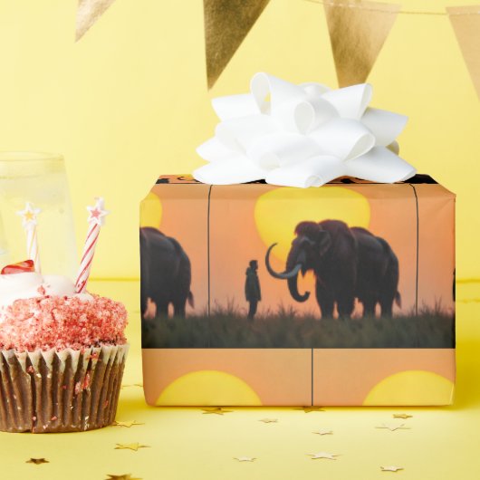Woolly Mammoth en Man Cadeaupapier (Verjaardagsfeest)
