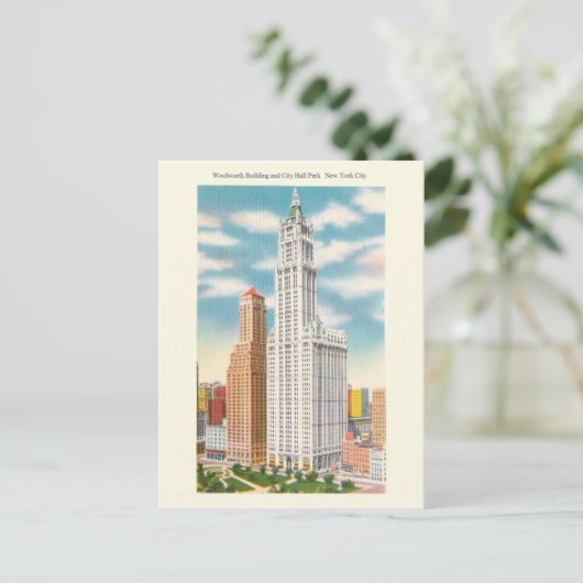 Woolworth Bldg en City Hall Park Briefkaart (Staand voorkant)