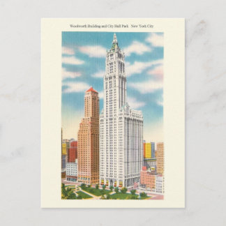 Woolworth Bldg en City Hall Park Briefkaart