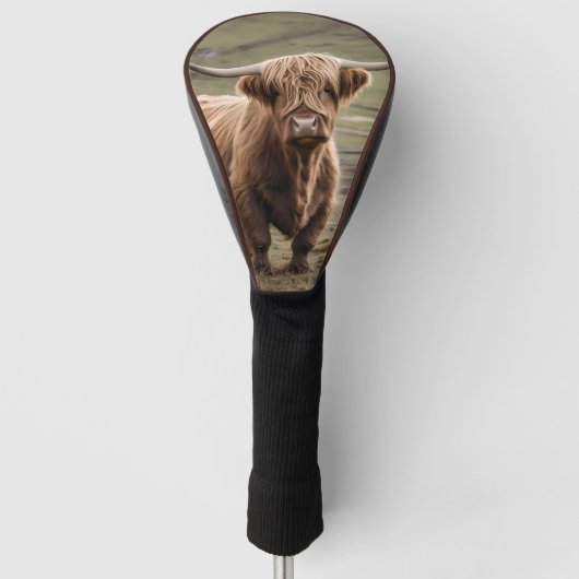 Wooly Brown Highland Koe, Golfheadcover (Voorkant)