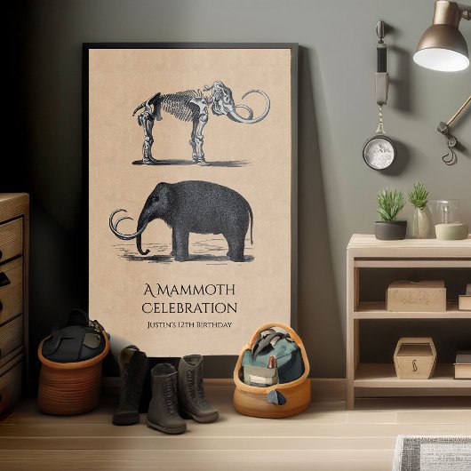 Wooly Mammoth and Skeleton Prehistorische dieren Poster