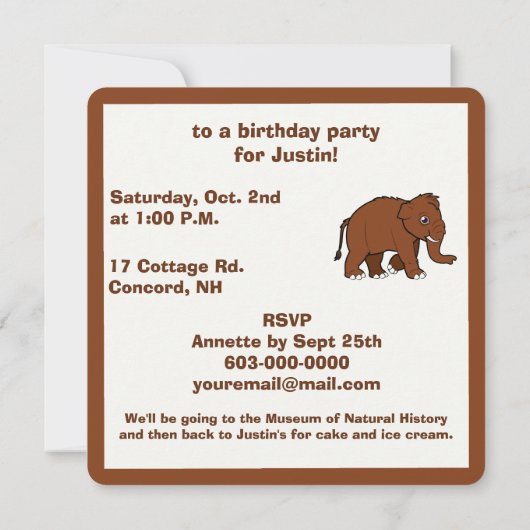 Wooly Mammoth Birthday Uitnodiging (Achterkant)