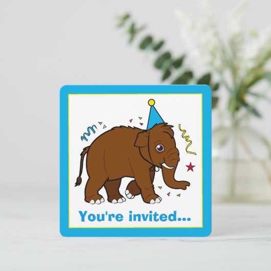Wooly Mammoth Birthday Uitnodiging (Staand voorkant)