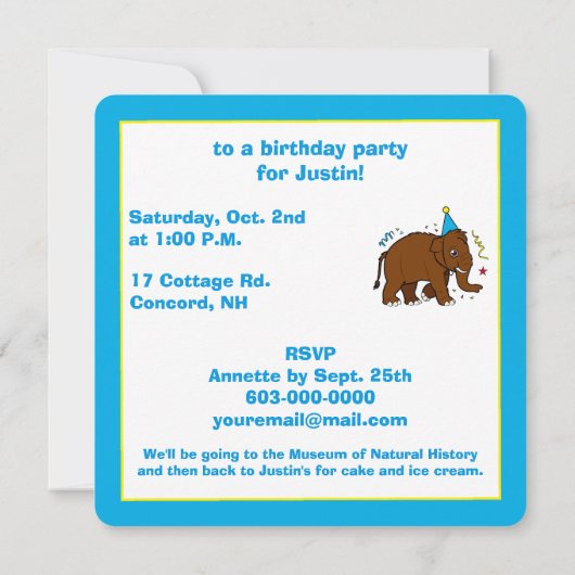 Wooly Mammoth Birthday Uitnodiging (Achterkant)