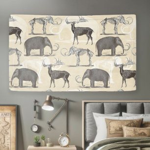 Wooly Mammoth en Irish Elk Prehistorisch Spandoek