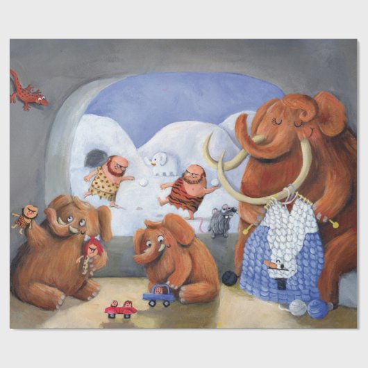 Wooly Mammoth Family in Ice Age Cadeaupapier (Vlak)