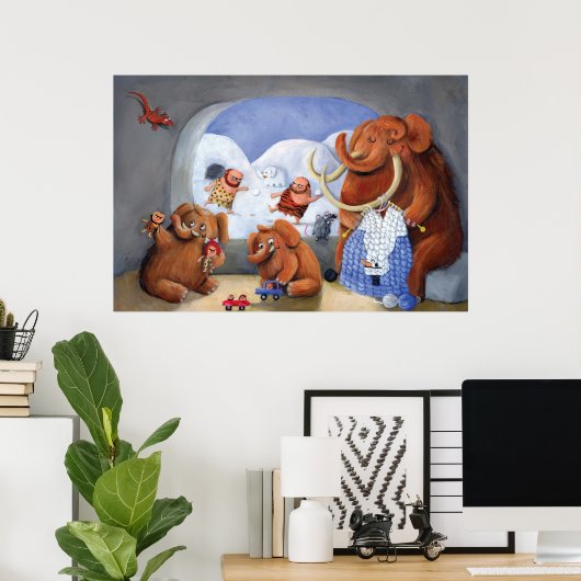 Wooly Mammoth Family in Ice Age Poster (Thuiskantoor)