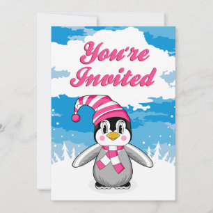 Wooly Pet Penguin Party Invite Kaart