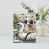 Wooly Sheep houdt van Drijven in een meer met zwan Briefkaart (Staand voorkant)