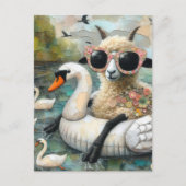 Wooly Sheep houdt van Drijven in een meer met zwan Briefkaart (Voorkant)