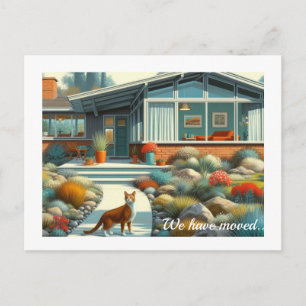 Woonhuis in Mid Century Modern stijl met kat Aankondigingskaart