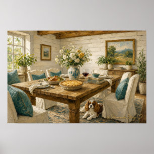 Woonkamer Kunstprint Cottage met Cavalier Poster