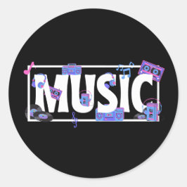 Woord van muziek met muziek ronde sticker