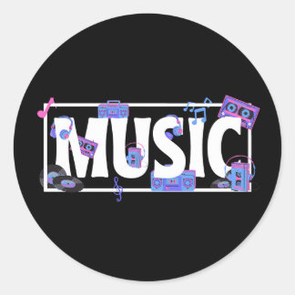 Woord van muziek met muziek ronde sticker