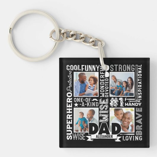 Woorden voor #1 Pap Vaderdag Foto Collage Black  Sleutelhanger (Voorkant)