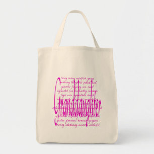 Woorden voor kleindochter in roze tote bag