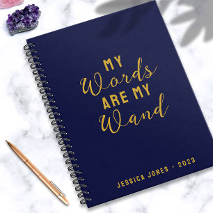 Woorden Wand Law of Attraction Navy Gold Calligrap Notitieboek