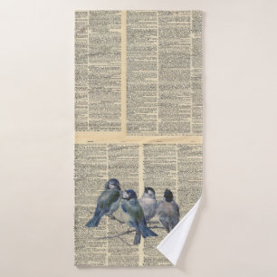 Woordenboek afdrukken met vogels huisdier bad badhanddoek