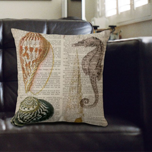 woordenboek frans  land seashell kussen (dictionary print french country vintage seashell throw pillow)