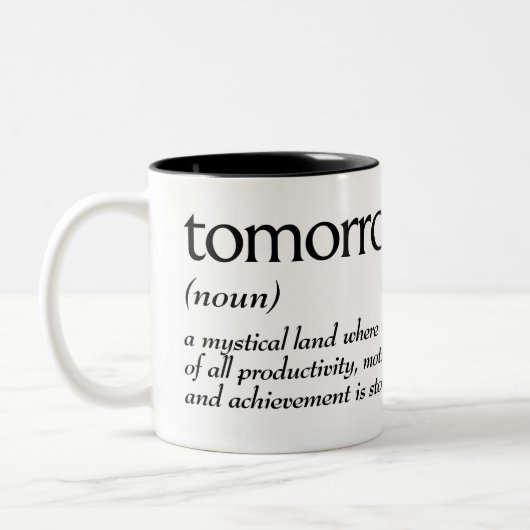 Woordenboekdefinitie voor morgen tweekleurige koffiemok (Links)