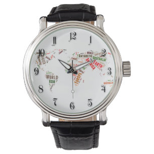 Woordenwolk wereldkaart horloge