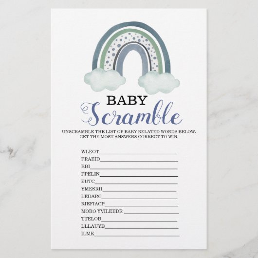 Woordkramble Rainbow-Baby shower (Voorkant)