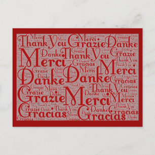 Woordkunst: Dank je in meerdere talen - Rood Wit Briefkaart