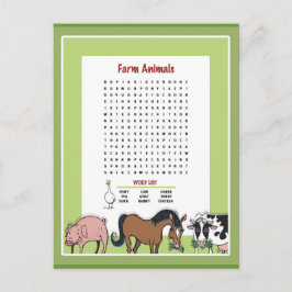 Woordzoekopdracht voor boerderijdieren briefkaart