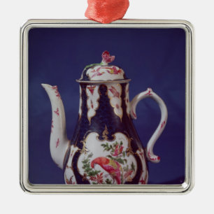 Worcester koffiepot, versierd met vogels metalen ornament