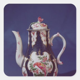 Worcester koffiepot, versierd met vogels vierkante sticker
