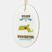 Worcester, Massachusetts Map - Home is waar Keramisch Ornament (Links)