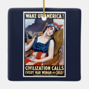 Word Amerika wakker! Vintage patriottische vrijhei Keramisch Ornament