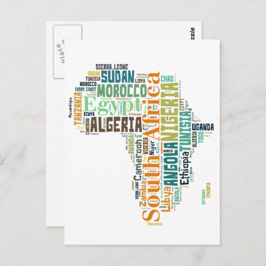 Word Art Afrika Briefkaart (Voorkant / Achterkant)
