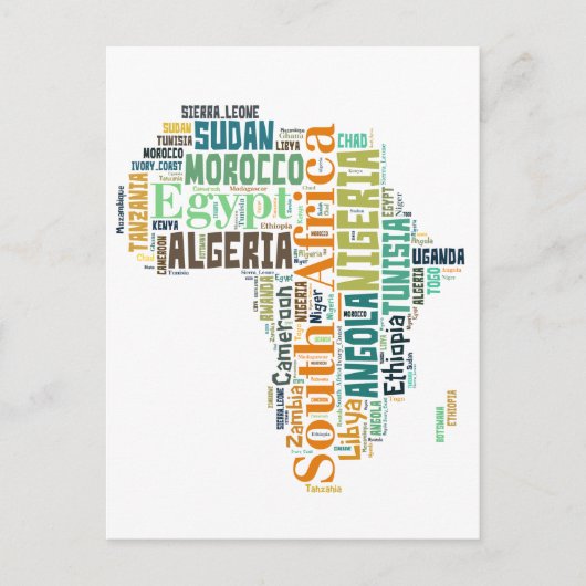 Word Art Afrika Briefkaart (Voorkant)