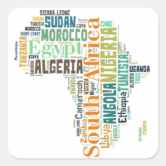 Word Art Afrika Vierkante Sticker (Voorkant)
